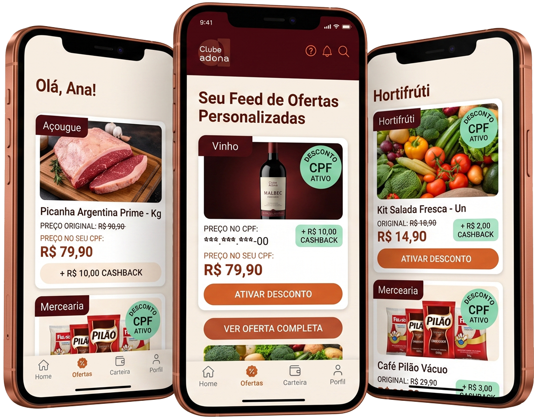 Feed de ofertas personalizado com selos de desconto ativados no CPF